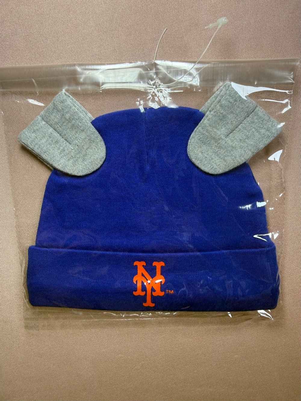 Newborn Infant New York Mets Blue Orange Gray Beanie Hat Logo Solid Pattern NWT
